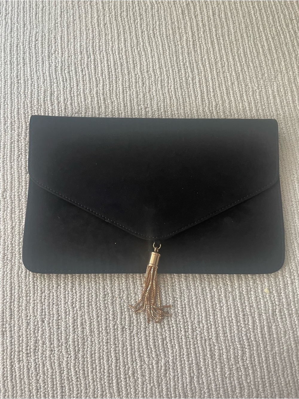 Asos Black Suede Envelope Clutch with Gold Tassel c21